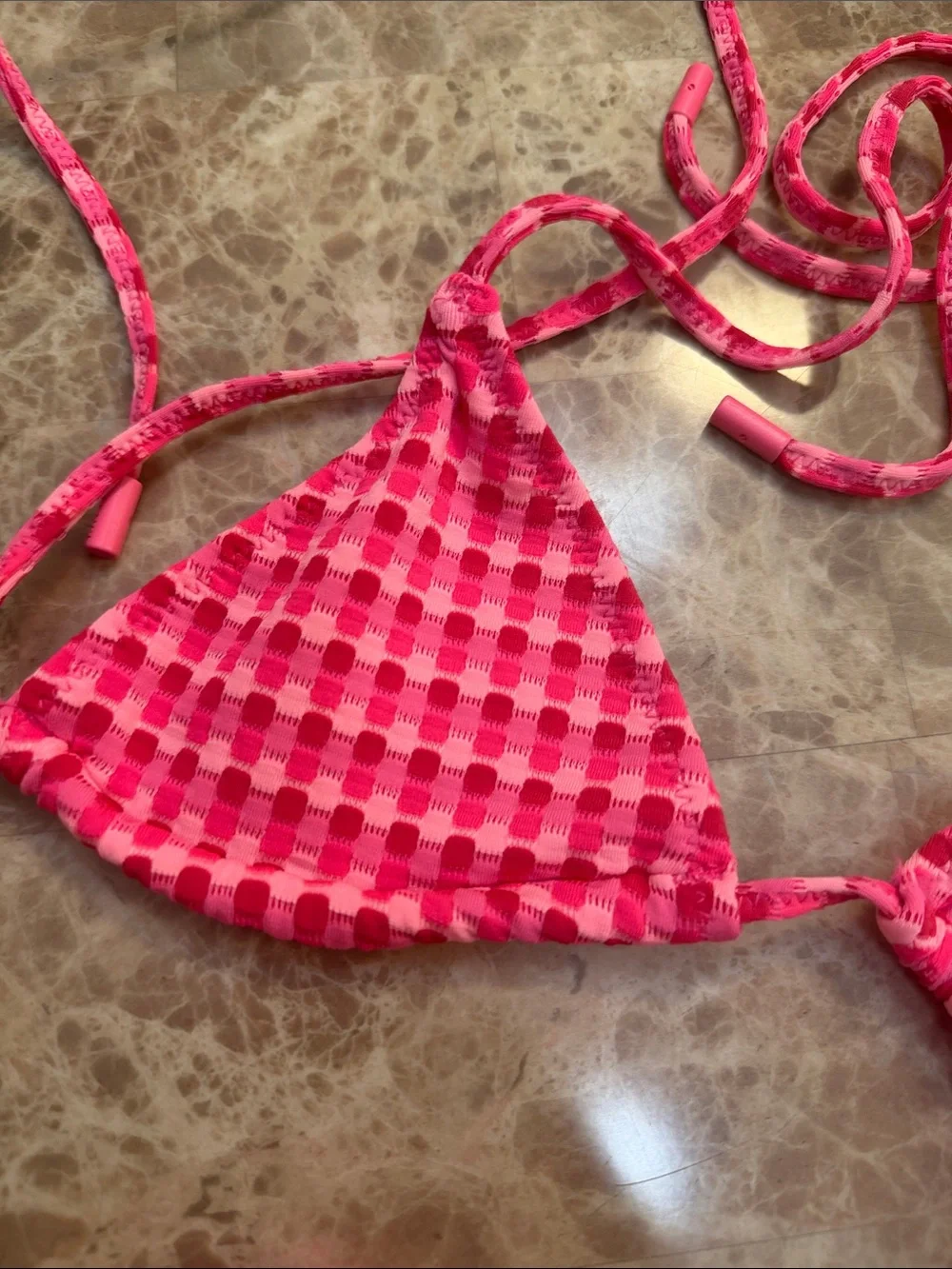 triangl swimwear Hot Pink Textured Check Bikini with Matching Pouch - Picture 3 of 10